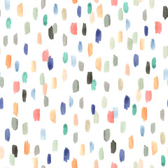 Abstract colorful texture, seamless watercolor pattern on white background, scattered blots, confetti.