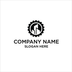 GEAR logo design in vector logo for construction, house, real estate, building, property. Awesome minimal trendy professional logo design template in black