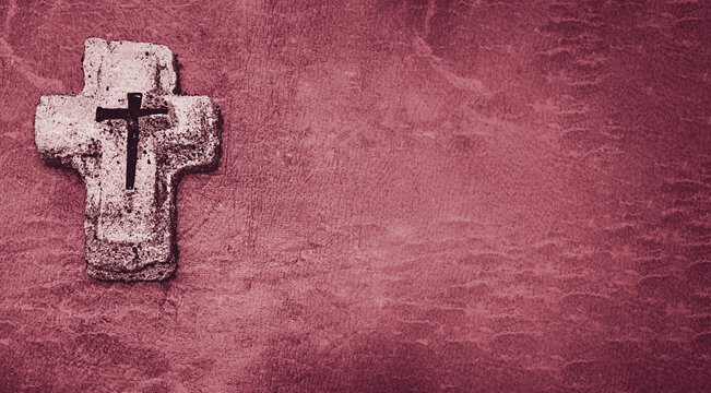 Sand Cast Cross With Nails And Red Distressed Background