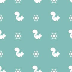 seamless chechered winter pattern with white snowflakes and squirrels.