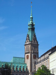 Obraz premium Historic town hall in the city of Hamburg with blue sky