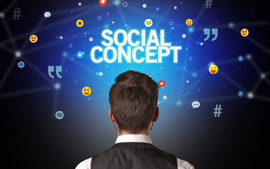 Rear view of a businessman, social media concept