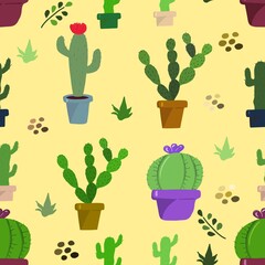 Seamless pattern with cacti . The illustration is drawn with live lines by hand in the doodle style. Design for clothing fabric and other items.