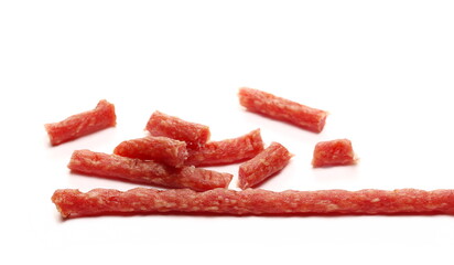 Fermented dried sausage (pig meat) isolated on white background