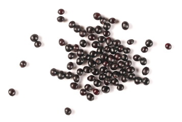 Elderberries, elder berries pile isolated on white background