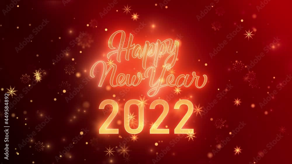 Poster 4k loop animation happy new year greetings card animation background. shining magic golden bokeh par