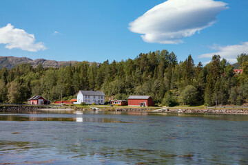 Travel stop at Fiskeosen in Bindal municipality on a great summer day,Helgeland,Nordland county,scandinavia,Europe