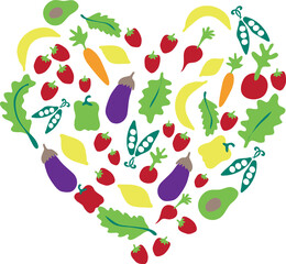 Farmer market fruit and vegetable heart food illustration 