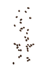 Coffee beans falling isolated on white background with clipping path.