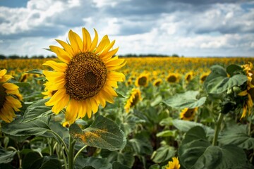 sunflowers, field with sunflowers in summer, yellow fields with sunflowers, sunflowers against the blue sky