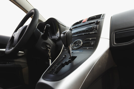 Dnipro, Ukraine - July 30, 2021: Toyota Auris 2012 silver color. Car interior