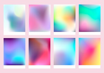 A set of gradient textures in soft, delicate retro colors. Blurring colors. Background Gradient for app design, website pages, paper and fabric prints. Vector image	