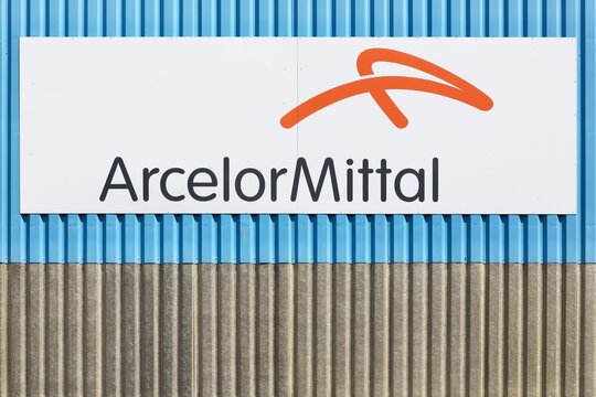Grenoble, France - June 16, 2019: ArcelorMittal is a multinational steel manufacturing corporation headquartered in Luxembourg. ArcelorMittal is the world's largest steel producer