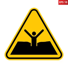 Foto op Plexiglas Quicksand or mud warning sign. Vector illustration of yellow triangle warning sign man in a collapsing sand. Caution deadly sand or swamp. Symbol used in wetland area.  © Fast_Cyclone