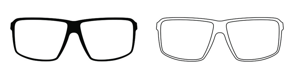 Glasses icon. Set of sunglasses icons. Vector illustration. Sunglasses vector icons. Black linear glasses icons