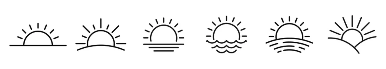 Fotobehang Sunset icon. Sun line icons. Vector illustration. Sunrise vector icons. Black linear icons © chekman