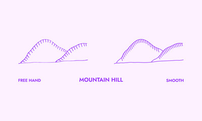 Hand Drawn Mountain Hill, Logo, Icon, Vector Line Art.