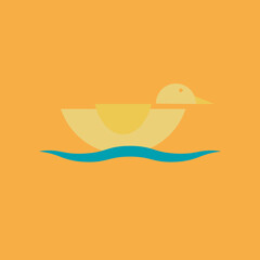 Swimming duck logo isolated on a yellow background