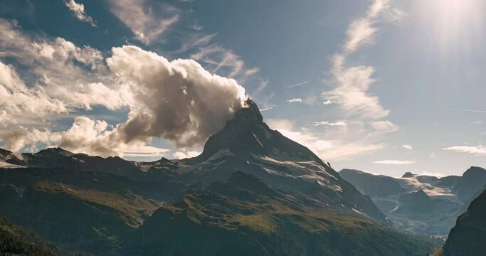 Banner shaped clouds formations around Matterhorn peak
