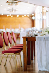 Neatly decorated table for the event. Beautiful serving. Wedding, birthday, party, event concept.