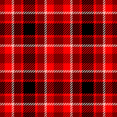 Bright red and black tartan plaid seamless pattern. Square check traditional background for textile design