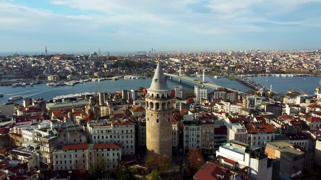 High angle view of Galata tower in Istanbul