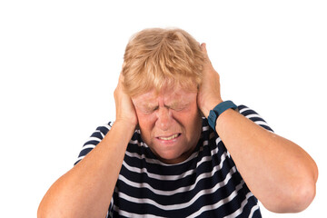 Portrait senior woman with noise disturbance