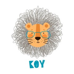 Print with a cute lion on white background. Great for designing baby clothes.