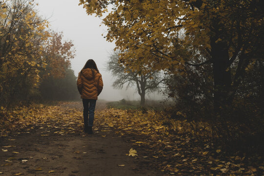 Children walk in the autumn park