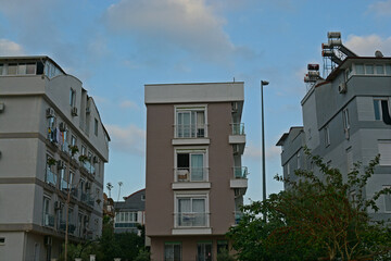 row of brown and white buildings