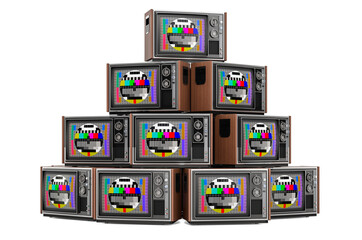 Pile of old retro TV set, 3D rendering