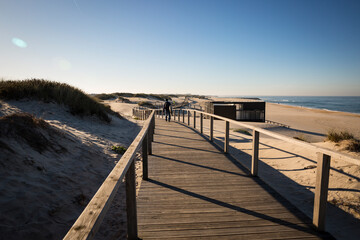 Fototapeta premium wooden walkway at the beach of Ilhavo city, District of Aveiro, Portugal