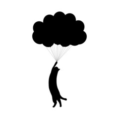 silhouette of a cat with ballons