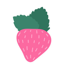 Strawberry berry element icon for design poster or t shirt print. Doodle pattern background.
