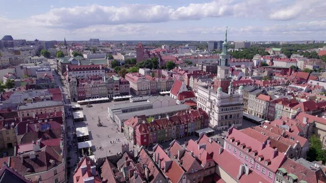 Poznan, Polish city during the day. The sun, the old town, the streets of Poznań, the Warta River and bridges over the river.