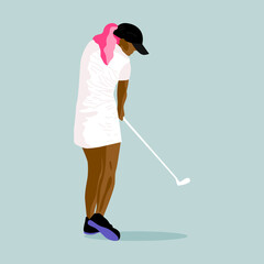 Girl play sport golf game. Young Girl silhouette for design t shirt print or sport golf club wall poster design.