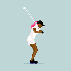 Girl play sport golf game. Young Girl silhouette for design t shirt print or sport golf club wall poster design.