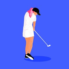 Fototapeta na wymiar Girl play sport golf game. Young Girl silhouette for design t shirt print or sport golf club wall poster design.