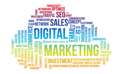 Obraz premium Business Concept, Digital Marketing Word Cloud Vector Template