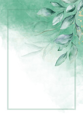 Pale green leaves - botanical design banner. Floral pastel watercolor border frame