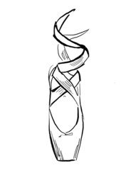 ink illustration of a ballet  pointe shoe isolated on white © Scarlet_Mari