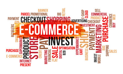 Business Concept, E-Commerce Word Cloud Design Background Template
