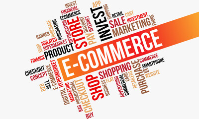 Business Concept, E-Commerce Word Cloud Design Background Template