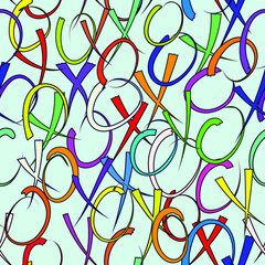Seamless mottled doodle pattern in the form of crosses and zeros for prints on fabric, packaging, clothing and interiors, covers, cups, cards in children's style