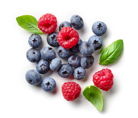composition of fresh berries and green leaves
