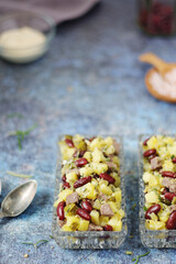 Beef and red beans salad served for dinner