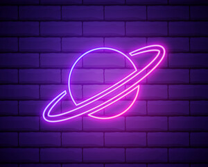 planet Saturn icon. Elements of Web in neon style icons. Simple icon for websites, web design, mobile app, info graphics.Isolated on brick wall © Skiffcha