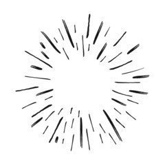 Obraz premium Sunburst doodle illustration. Star burst hand drawn linear explosion. Handmade Design elements.