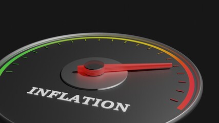 Gauge meter indicating high inflation, 
Rising inflation concept 