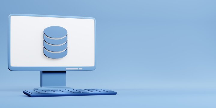 Database engineer concept with copy space, 
Database administrator, database developer 3d illustration
Desktop computer with database icon on the screen 3d rendering